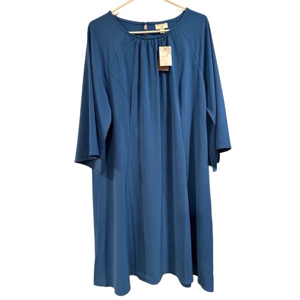 J. Jill x Christian Siriano Flared-Sleeve Dress Blue Sea XL Draped Feminine NWT - Picture 3 of 15
